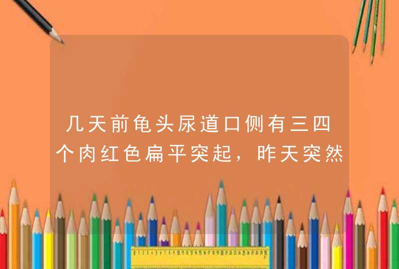 几天前龟头尿道口侧有三四个肉红色扁平突起，昨天突然变成深红色，醋白实验看到每个突起圆周变白且高出中,第1张