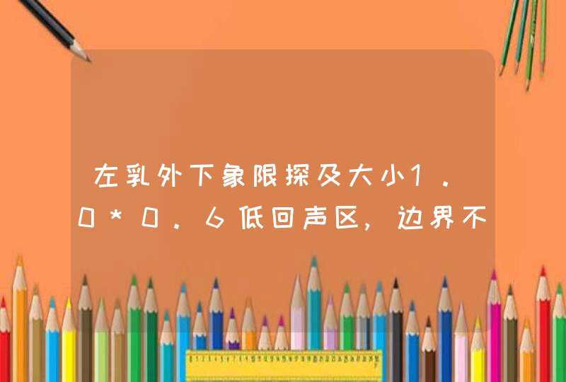 左乳外下象限探及大小1.0*0.6低回声区,边界不清,周边见少许强光点，内血流信号不明,第1张