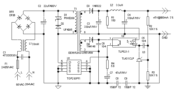 4W开关型5V稳压直流电源电路,第2张