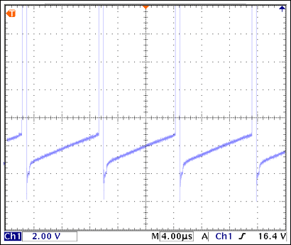 Optimization of the MAX4990 Hi,Figure 7. No inductor saturation is occurring, as evidenced by the bottom of the waveform rising linearly.,第10张