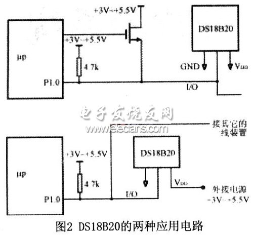 基于AT89C2051和InRF401的无线监测系统,DSl8B20应用电路,第3张