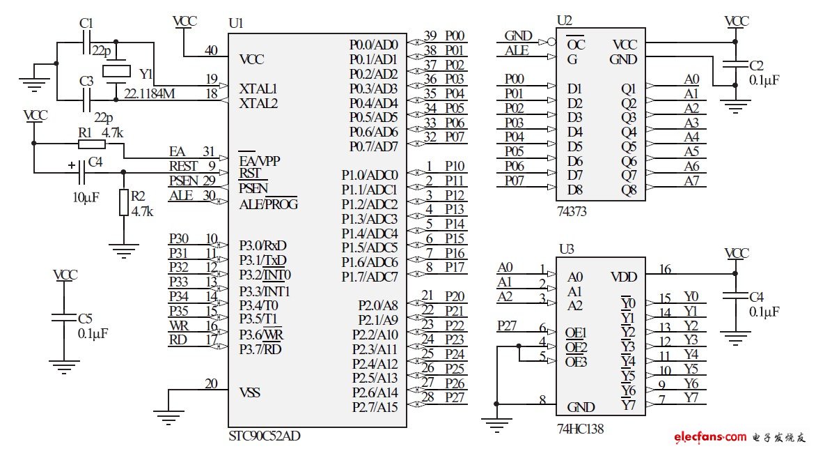 51单片机加CPLD让系统更高效,第2张 51单片机加CPLD让系统更高效,图1 MCU最小系统原理图,第2张