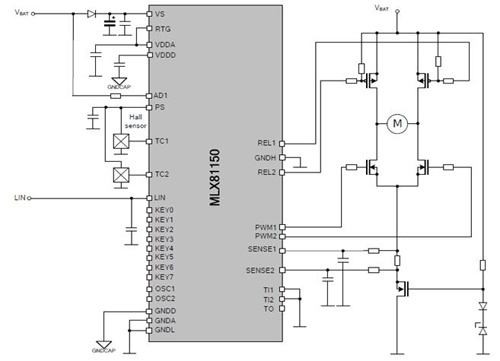 基于继电器MLX81150的车窗天窗设计,MLX81150 全桥驱动原理图,第5张
