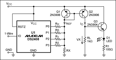 A Simple 1-Wire DAC,Figure 1. This 4-bit DAC is controlled by a 1-Wire interface. (DS2408 outputs P4 to P7 are not used.),第2张