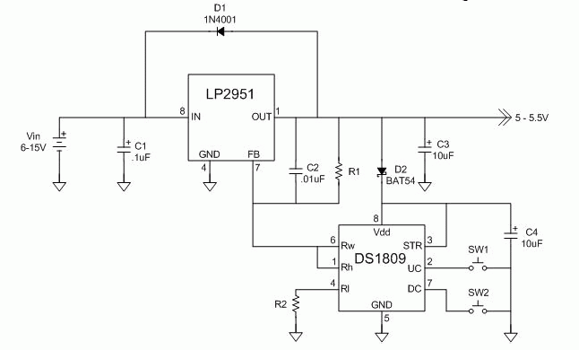 Controlling a Variable Voltage,第2张 Controlling a Variable Voltage, Figure 1. Variable Power Supply Circuit, 5.0V To 5.5V Range.,第2张