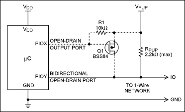 为嵌入式应用选择合适的1-Wire&reg;主机,图1. 带可选强上拉电路(虚线部分)的双向端口引脚,第2张