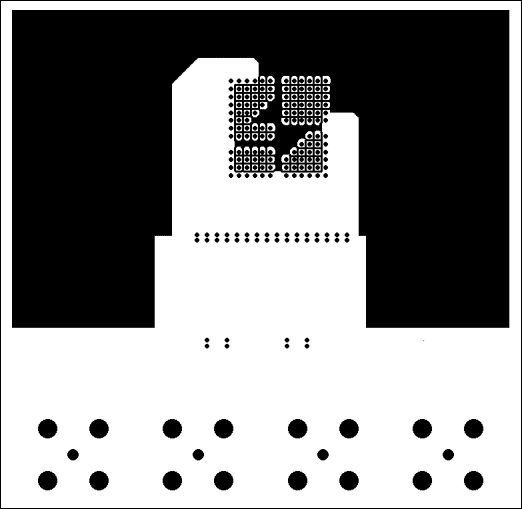 Guidelines for Laying Out T3 a,第16张 Guidelines for Laying Out T3 a,Figure 2-6. DS3152 dual-port, T3/E3 LIU VCC plane {layer three} layout—no VCC plane under the transformer or TXP, TXN, RXP, RXN.,第16张