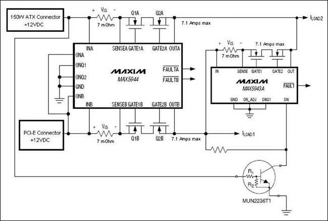 PCI Express x16图形至150W - ATX板型,Figure 1. 150W-ATX compliant graphics power-management solution using the MAX5943A and MAX5944.,第2张