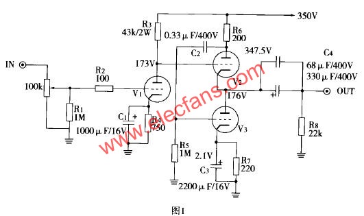 6N1自制OTL耳机放大器电路,6N1自制OTL耳机放大器原理电路图  www.elecfans.com,第2张