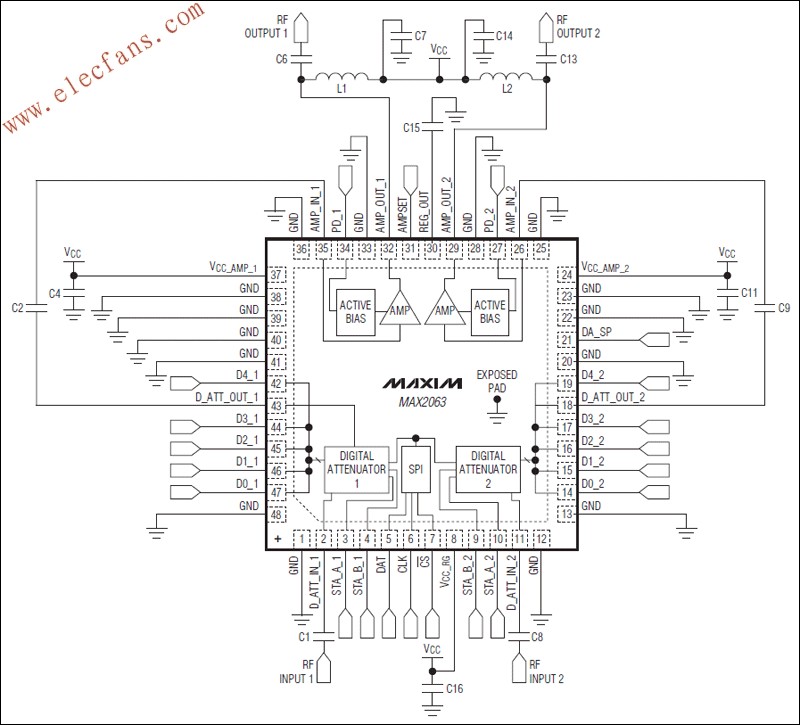 MAX2063双通道数字调节可变增益放大器(VGA),第2张