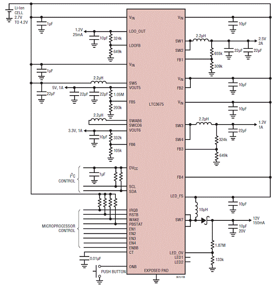 基于LTC3675设计的七路大功率PMIC管理技术,第5张