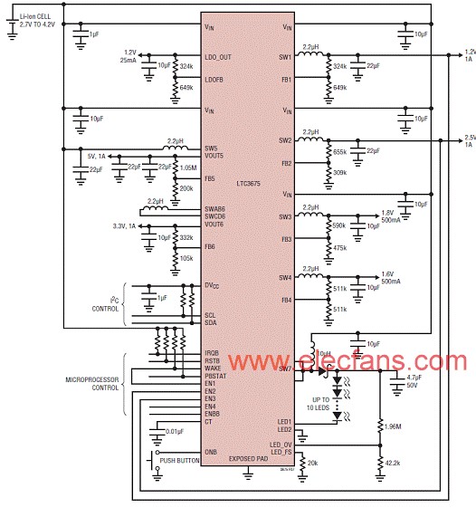 基于LTC3675设计的七路大功率PMIC管理技术,第4张