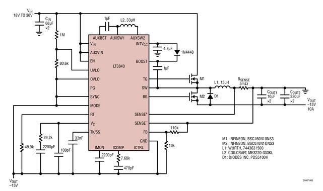 LT3840 负输出应用，24V 输入至 –15V10A,第2张